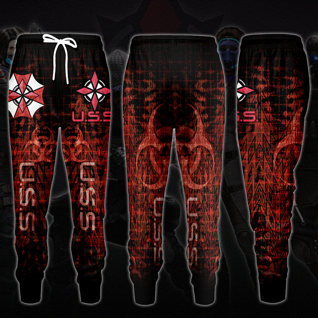 Resident Evil Umbrella Security Service (U.S.S.) Video Game All Over Printed T-shirt Tank Top Zip Hoodie Pullover Hoodie Hawaiian Shirt Beach Shorts Joggers