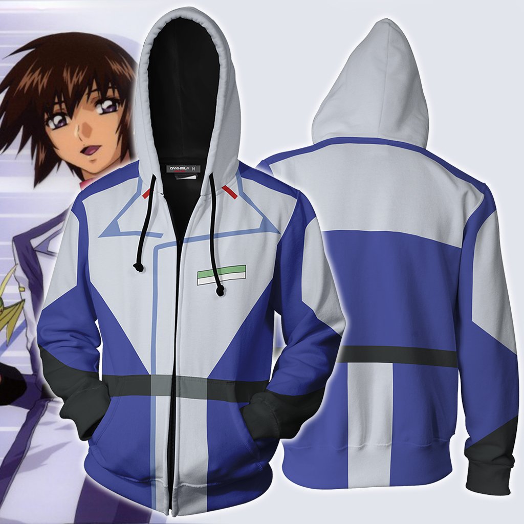 Mobile Suit Gundam Kira Yamato Cosplay Zip Up Hoodie Jacket 5XL