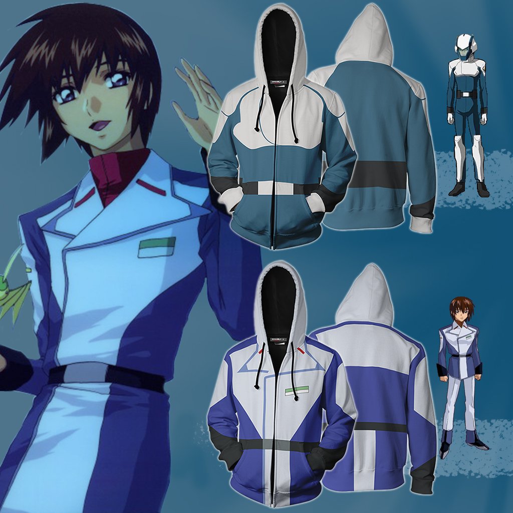 Mobile Suit Gundam Kira Yamato Cosplay Zip Up Hoodie Jacket - WackyTee