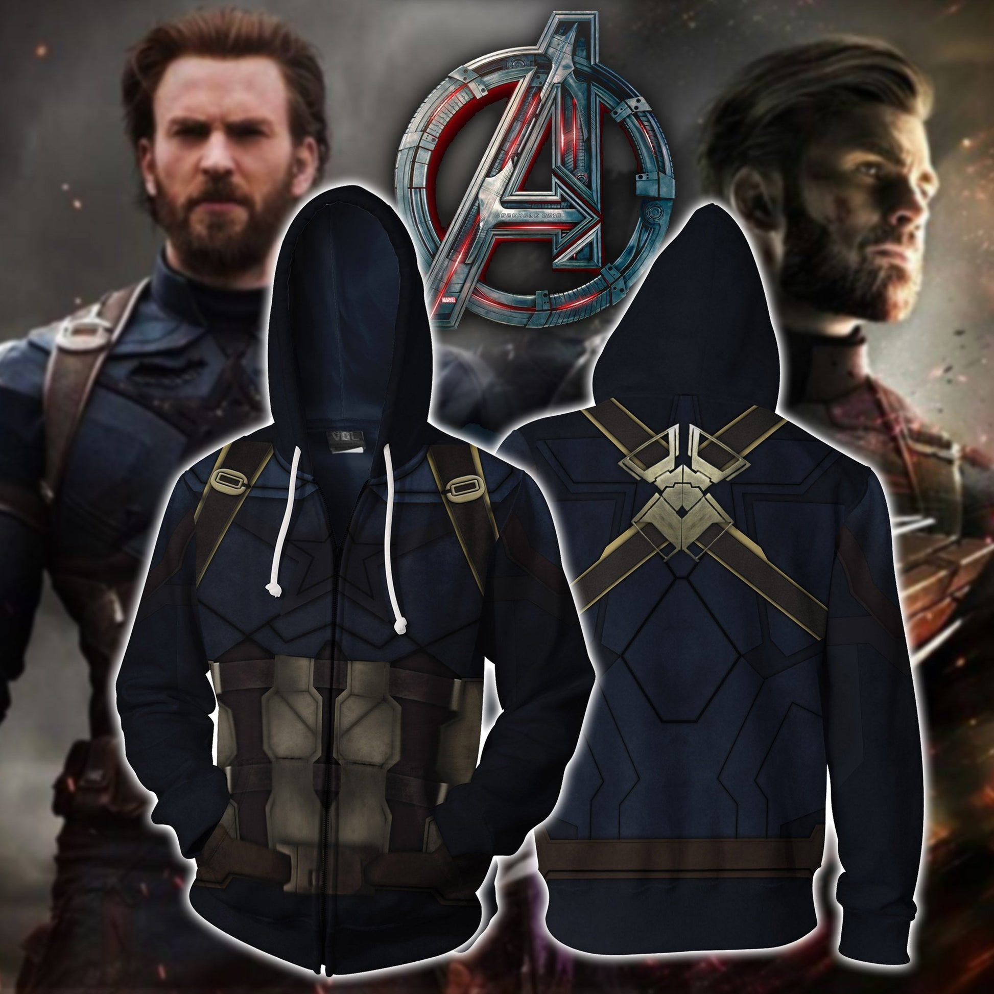 Captain America Cosplay Zip Up Hoodie Jacket 5XL