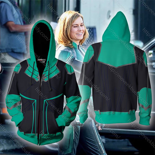Captain Marvel 2019 Cosplay Zip Up Hoodie Jacket 5XL