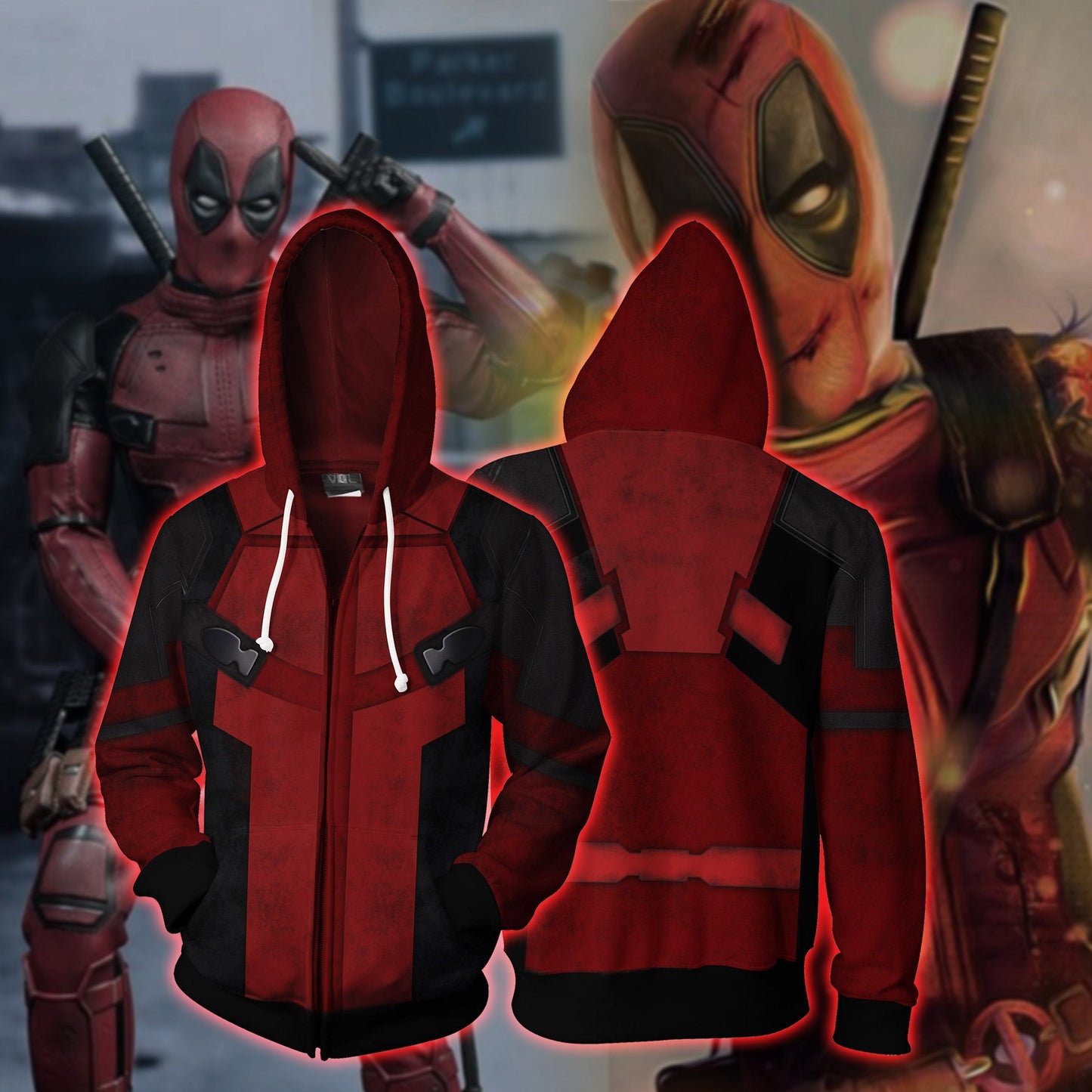 Deadpool Cosplay Zip Up Hoodie Jacket