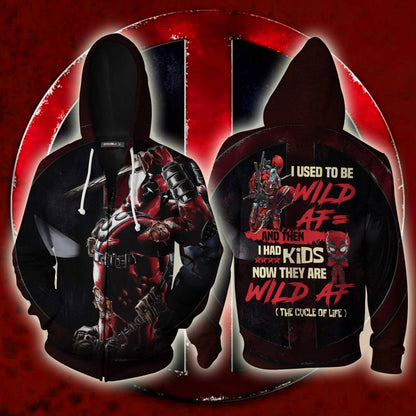 I Used To Be Wild AF And Then I Have Kids Now They Are Wild AF Deadpool Zip Up Hoodie 5XL
