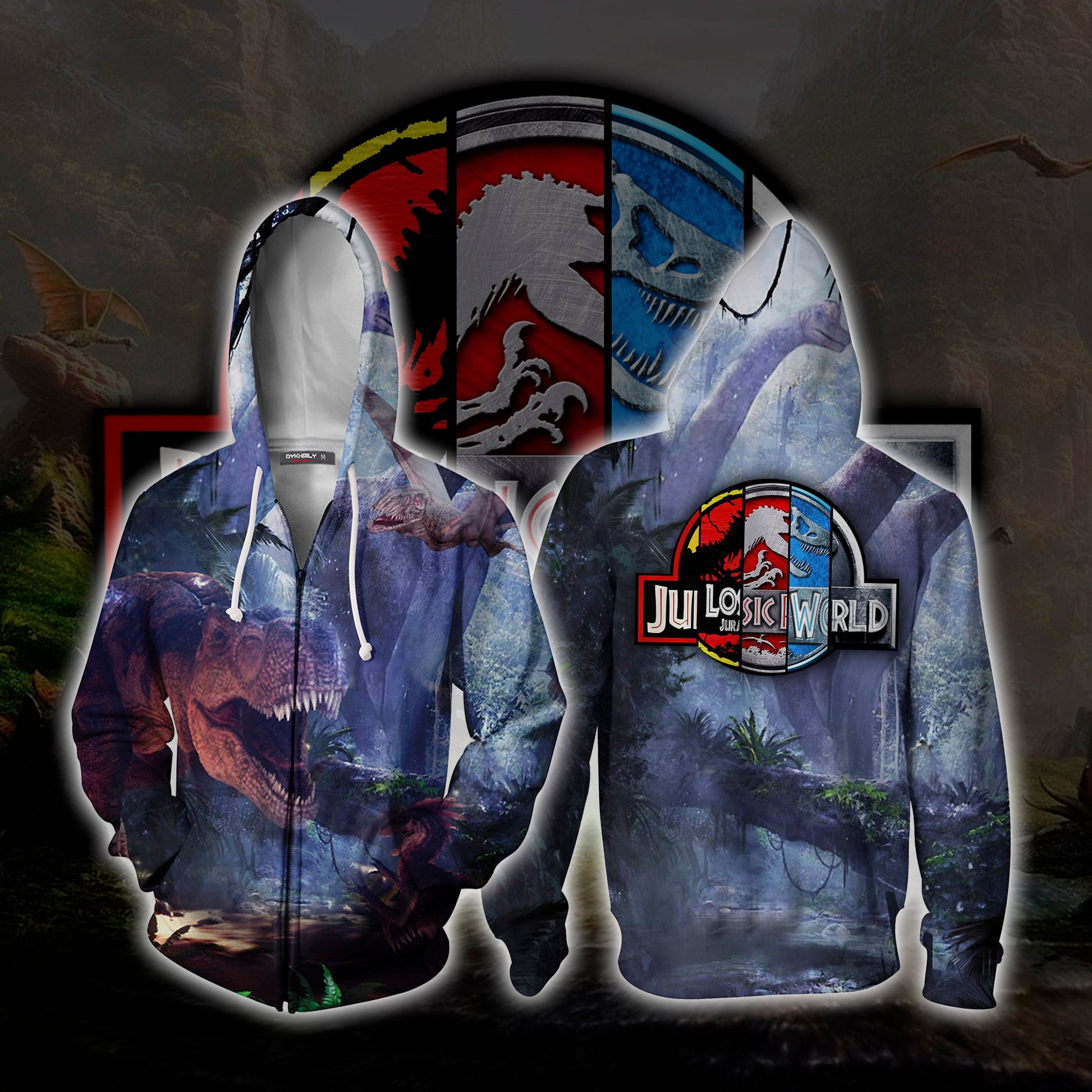 Jurassic World Unisex 3D T-shirt Zip Hoodie