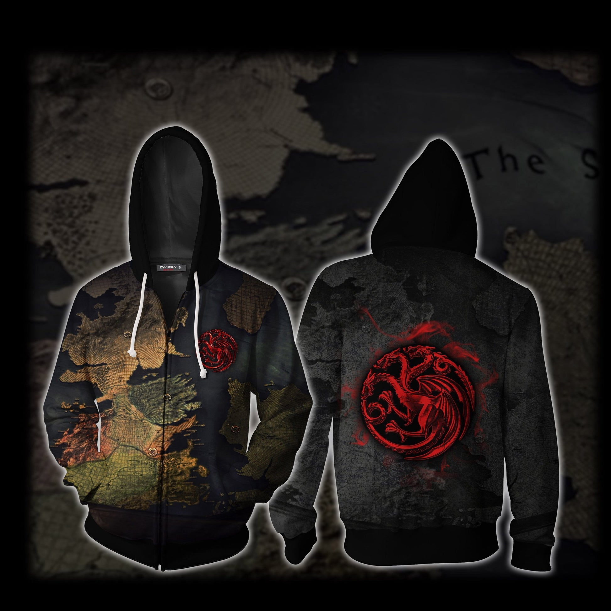 House Targaryen Game Of Thrones World Map Zip Up Hoodie 5XL