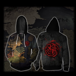 House Targaryen Game Of Thrones World Map Zip Up Hoodie XS  