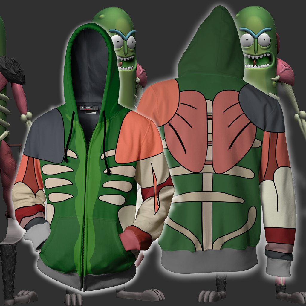 Rick And Morty Pickle Rick Cosplay Zip Up Hoodie Jacket 5XL