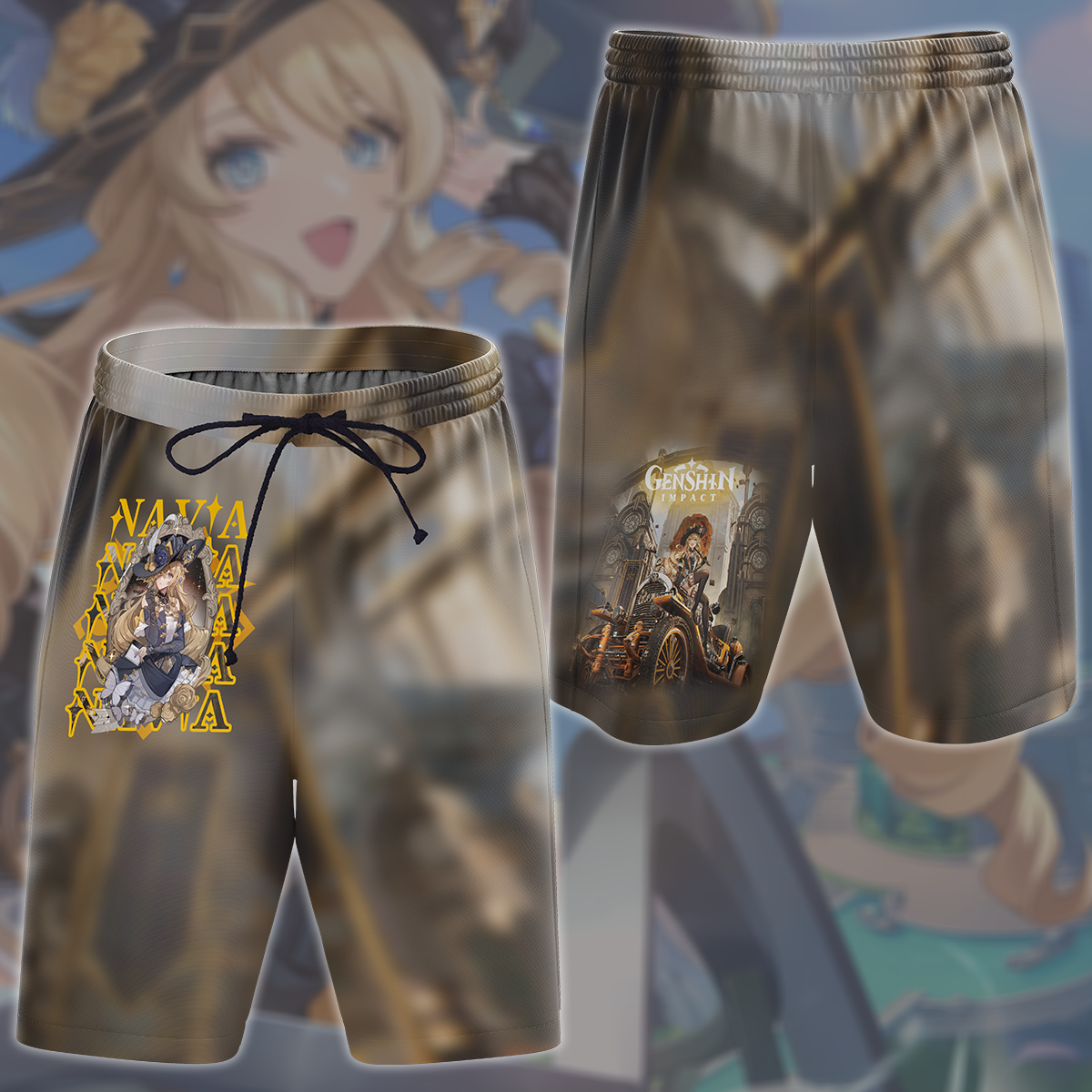 Genshin Impact Navia Video Game All Over Printed T-shirt Tank Top Zip Hoodie Pullover Hoodie Hawaiian Shirt Beach Shorts Joggers Beach Shorts