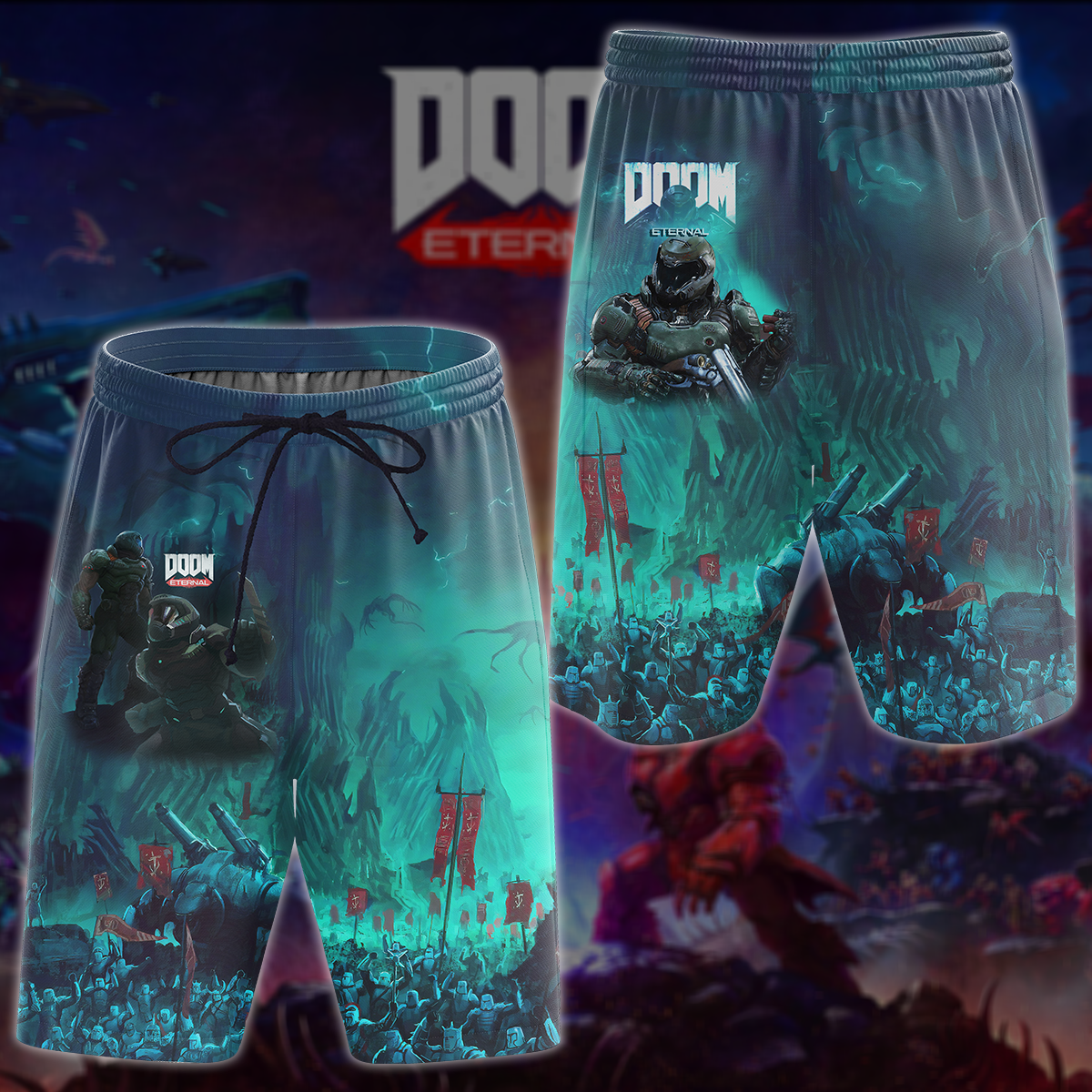 Doom Eternal Video Game All Over Printed T-shirt Tank Top Zip Hoodie Pullover Hoodie Hawaiian Shirt Beach Shorts Joggers Beach Shorts
