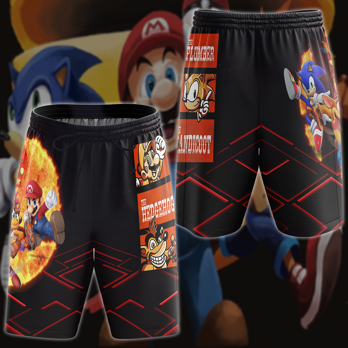 Mario Sonic Crash The Plumber The Hedgehog And The Bandicoot Video Game 3D All Over Printed T-shirt Tank Top Zip Hoodie Pullover Hoodie Hawaiian Shirt Beach Shorts Jogger Beach Shorts
