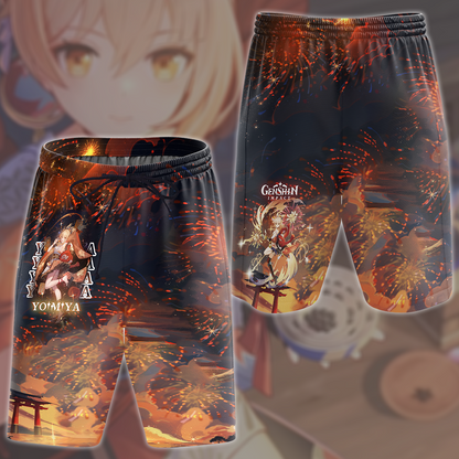 Genshin Impact Yoimiya Video Game All Over Printed T-shirt Tank Top Zip Hoodie Pullover Hoodie Hawaiian Shirt Beach Shorts Joggers Beach Shorts
