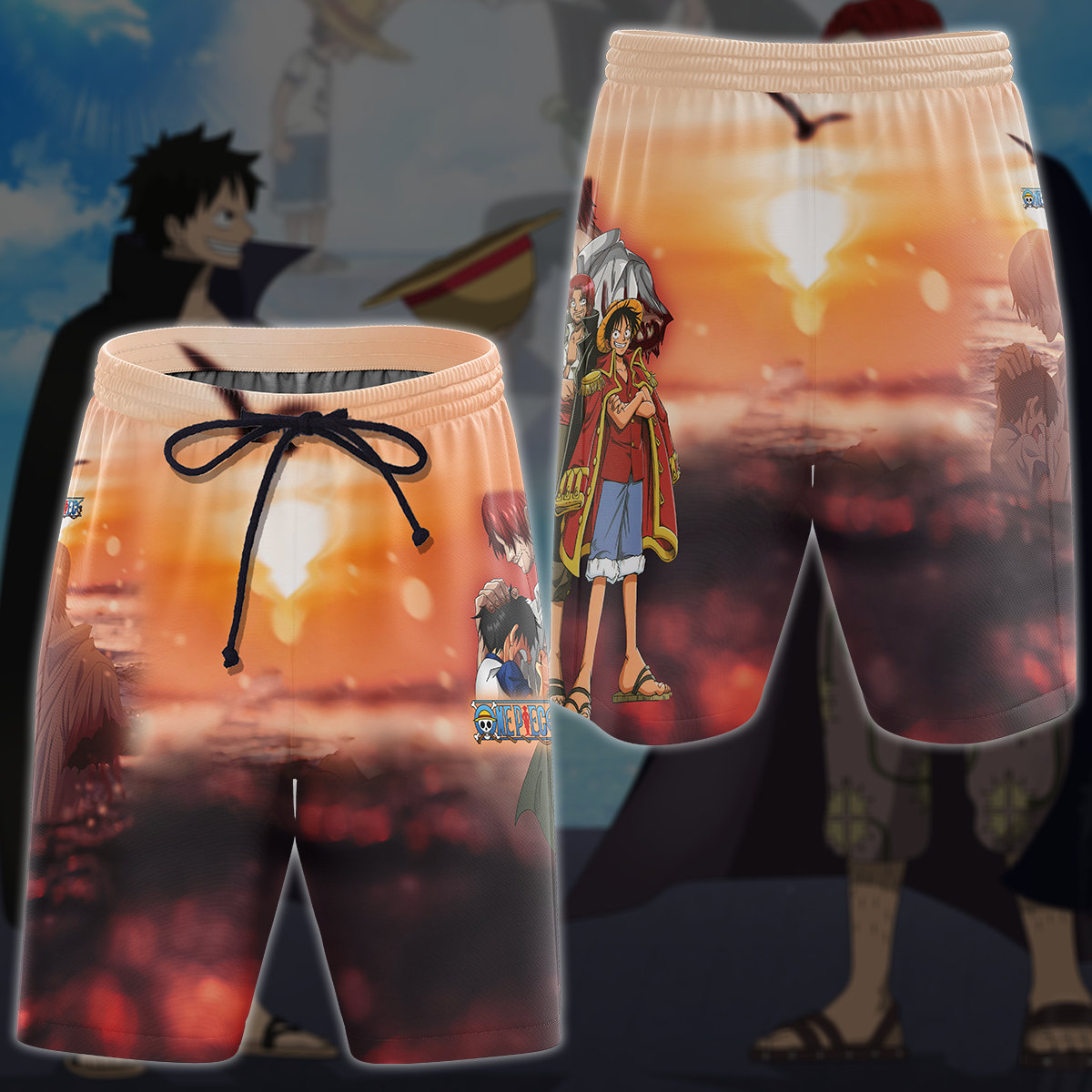 One Piece Luffy x Shanks Anime Manga 3D All Over Print T-shirt Tank Top Zip Hoodie Pullover Hoodie Hawaiian Shirt Beach Shorts Jogger Beach Shorts