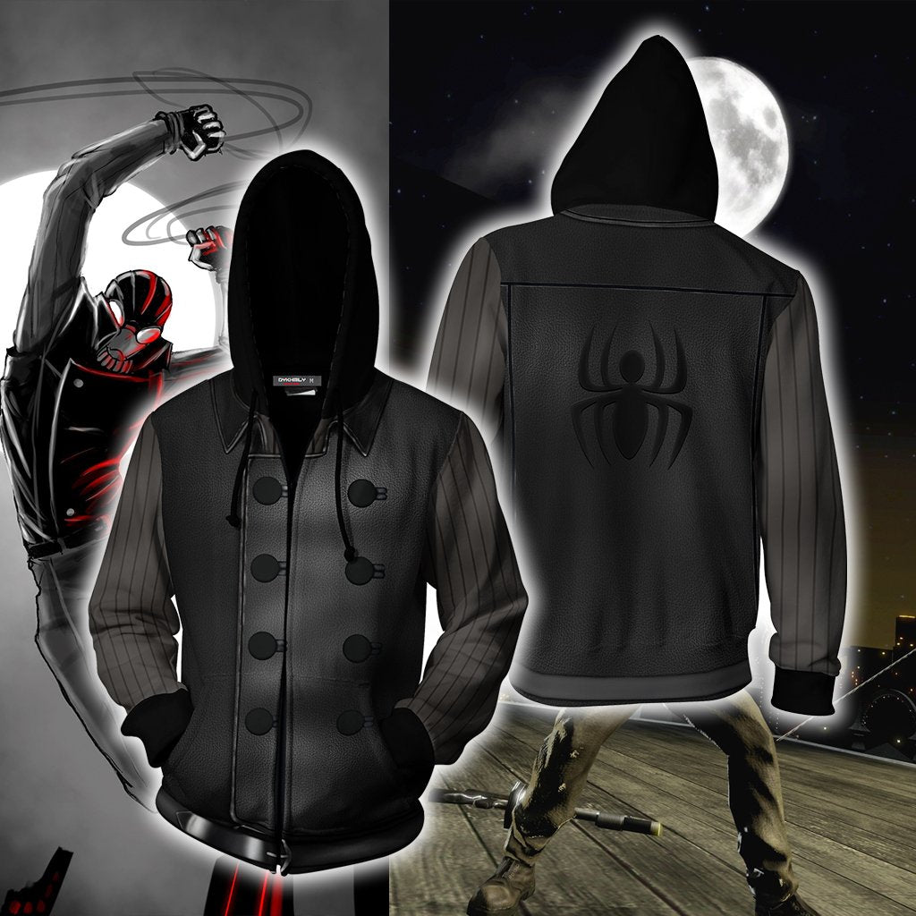 Spider-Man Noir Cosplay Zip Up Hoodie Jacket 5XL