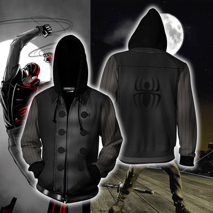 Spider-Man Noir Cosplay Zip Up Hoodie Jacket 5XL