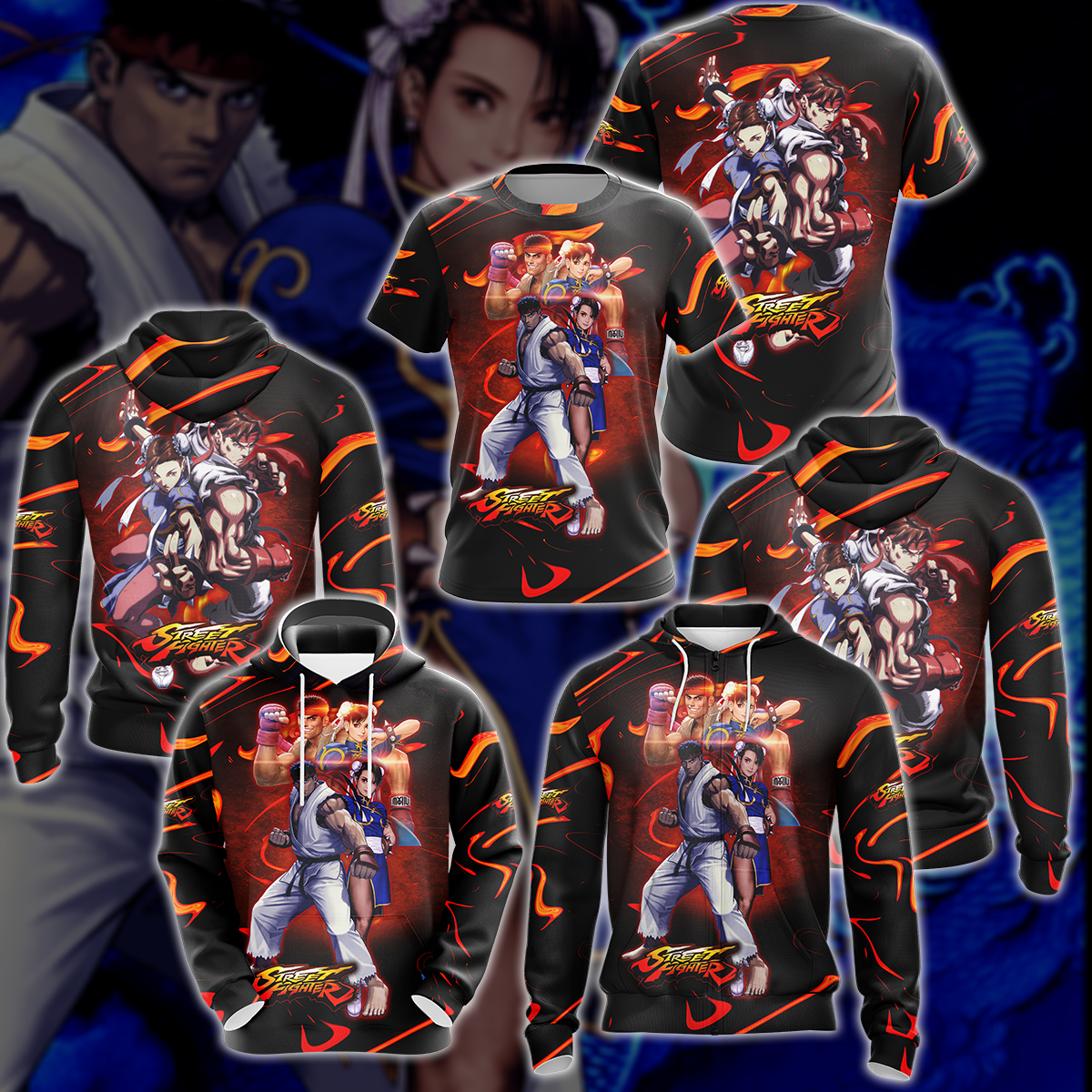Street Fighter: Ryu & Chun-Li Video Game 3D All Over Printed T-shirt Tank Top Zip Hoodie Pullover Hoodie Hawaiian Shirt Beach Shorts Jogger