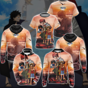 One Piece Luffy x Shanks Anime Manga 3D All Over Print T-shirt Tank Top Zip Hoodie Pullover Hoodie Hawaiian Shirt Beach Shorts Jogger   