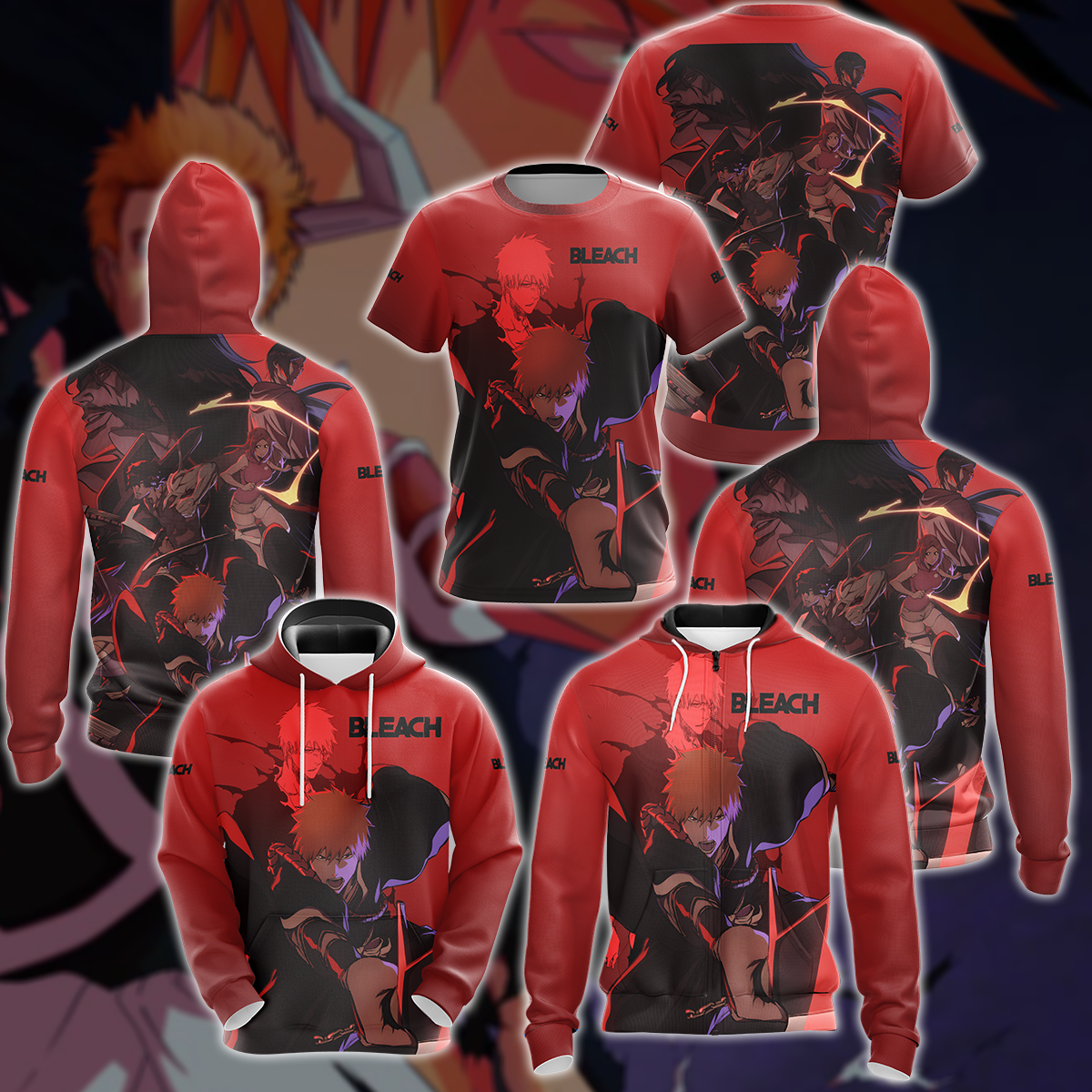 Bleach Anime 3D All Over Print T-shirt Tank Top Zip Hoodie Pullover Hoodie Hawaiian Shirt Beach Shorts Jogger