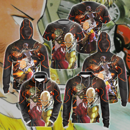 One Punch Man Saitama & Genos 3D All Over Print T-shirt Tank Top Zip Hoodie Pullover Hoodie Hawaiian Shirt Beach Shorts Jogger