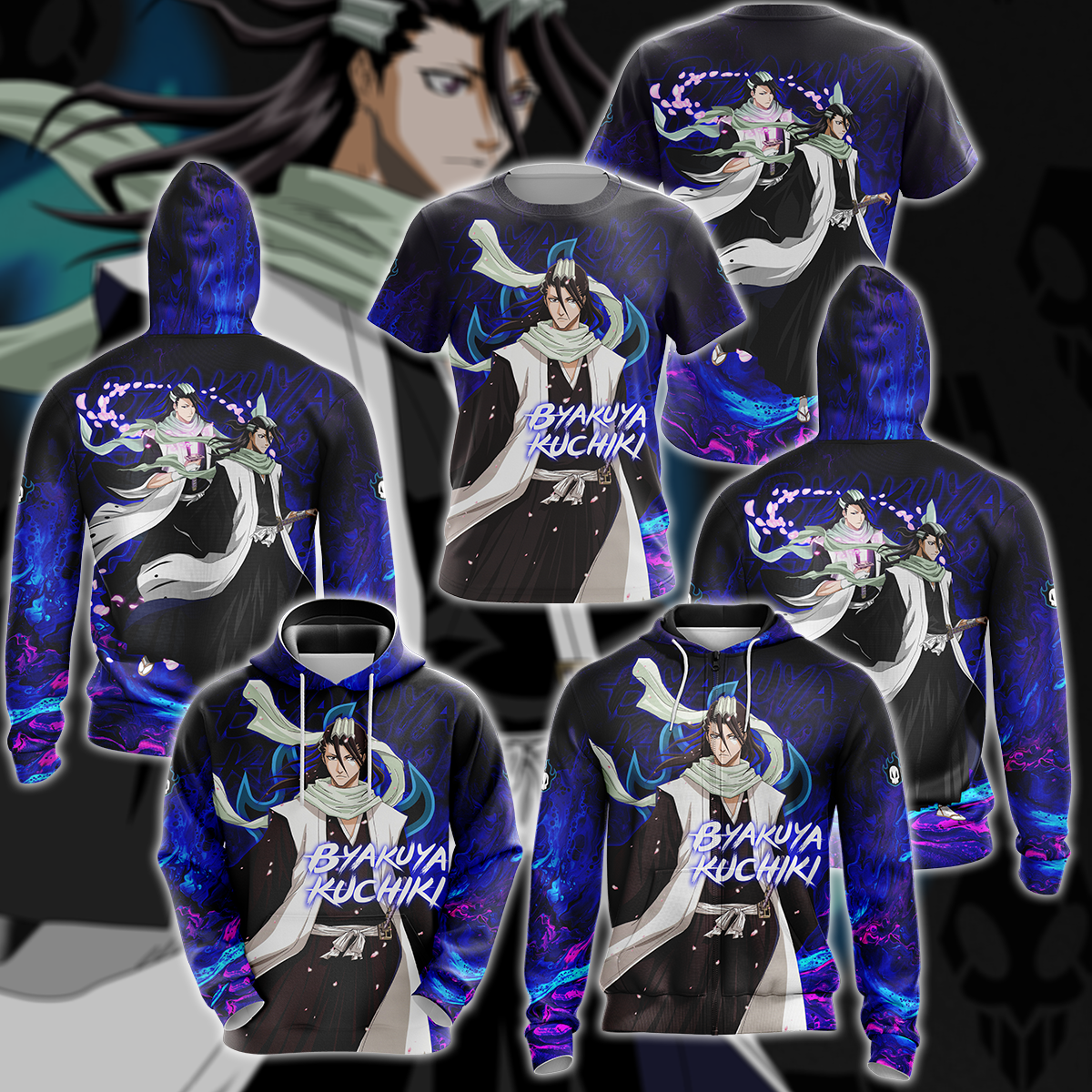 Bleach Byakuya Kuchiki Anime Manga 3D All Over Print T-shirt Tank Top Zip Hoodie Pullover Hoodie Hawaiian Shirt Beach Shorts Jogger