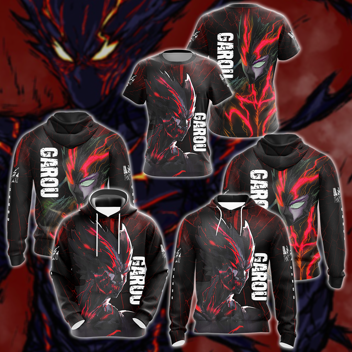 One Punch Man Garou Monster Form 3D All Over Print T-shirt Tank Top Zip Hoodie Pullover Hoodie Hawaiian Shirt Beach Shorts Jogger