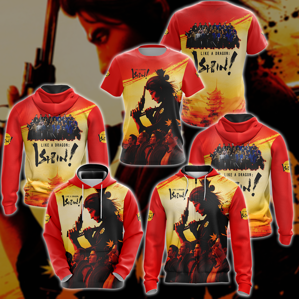 Like a Dragon: Ishin! Video Game 3D All Over Printed T-shirt Tank Top Zip Hoodie Pullover Hoodie Hawaiian Shirt Beach Shorts Jogger