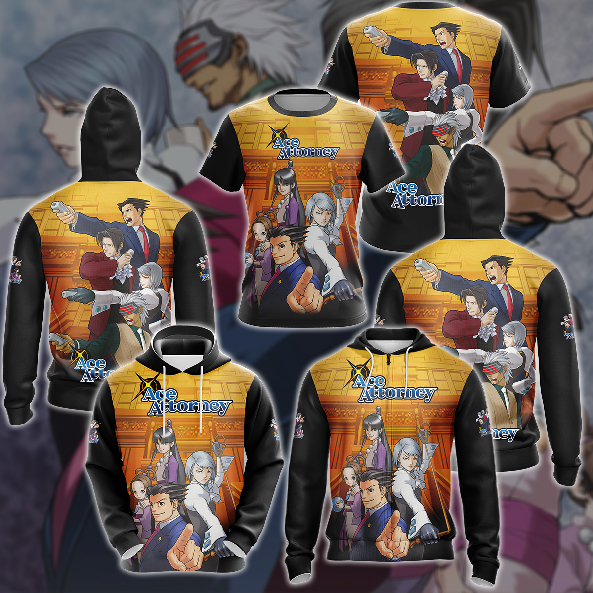 Ace Attorney Anime Manga 3D All Over Printed T-shirt Tank Top Zip Hoodie Pullover Hoodie Hawaiian Shirt Beach Shorts Jogger