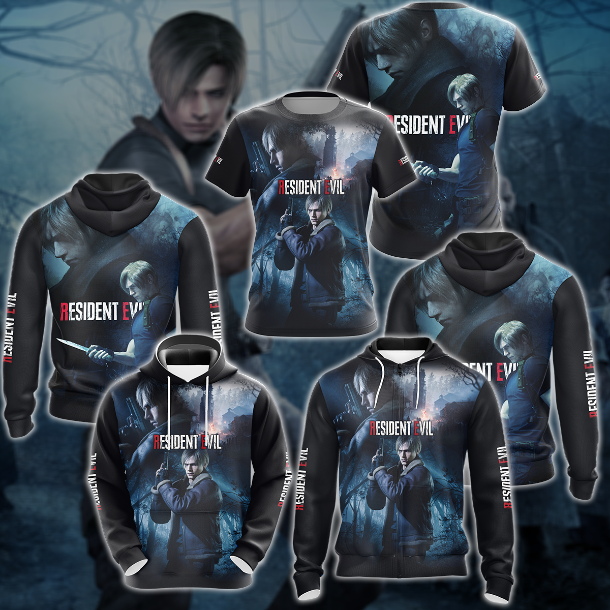 Resident Evil 4 Leon Kennedy Video Game 3D All Over Printed T-shirt Tank Top Zip Hoodie Pullover Hoodie Hawaiian Shirt Beach Shorts Jogger