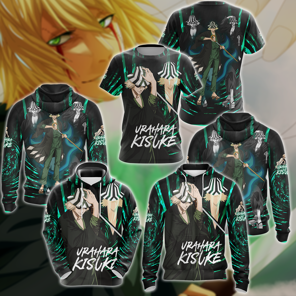 Bleach Kisuke Urahara Anime Manga 3D All Over Print T-shirt Tank Top Zip Hoodie Pullover Hoodie Hawaiian Shirt Beach Shorts Jogger