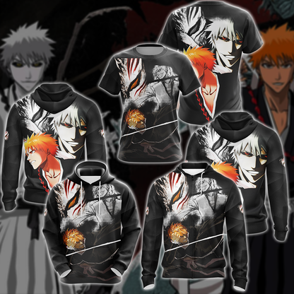 Bleach Kurosaki x Shirosaki Anime 3D All Over Print T-shirt Tank Top Zip Hoodie Pullover Hoodie Hawaiian Shirt Beach Shorts Jogger