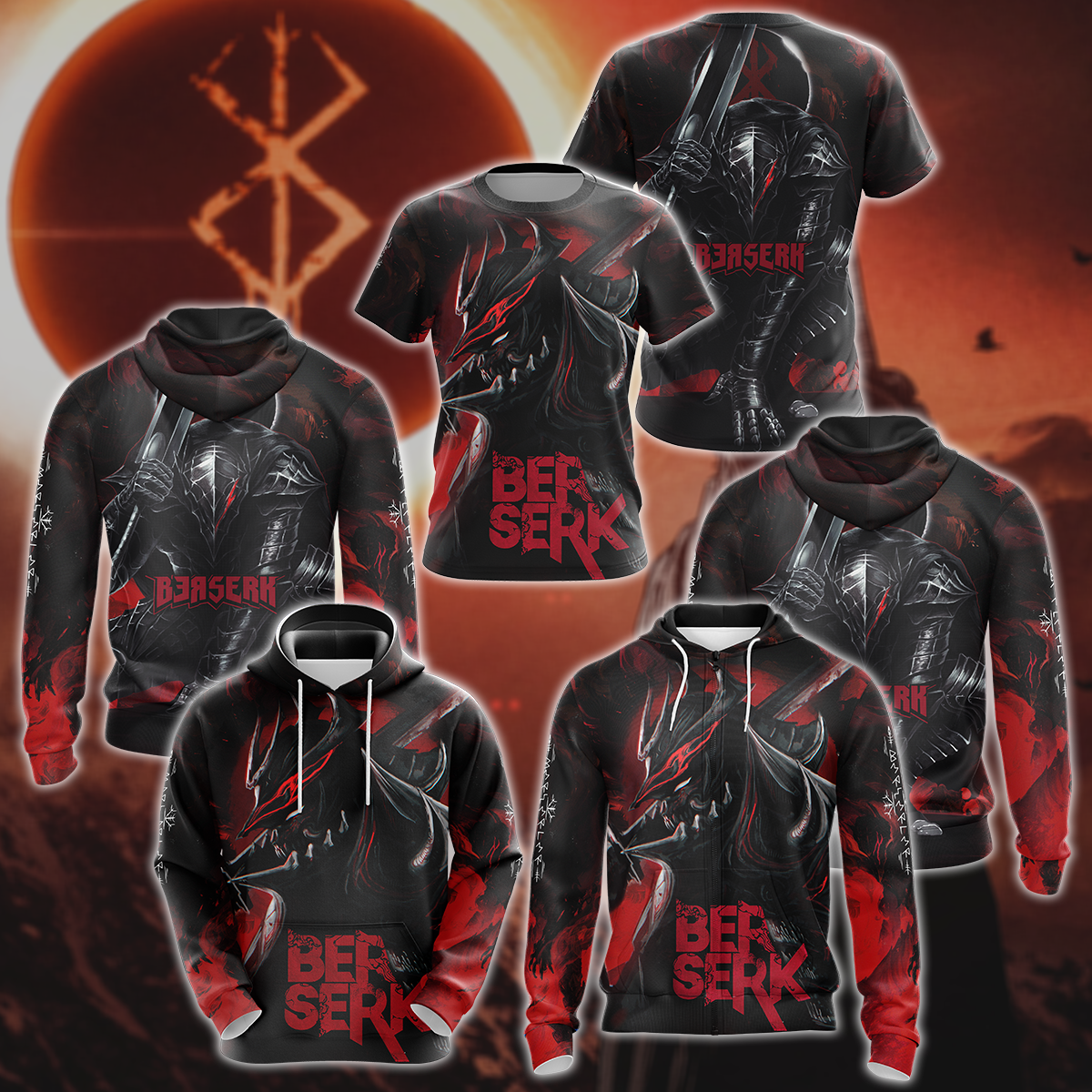 Berserk Manga All Over Print T-shirt Tank Top Zip Hoodie Pullover Hoodie Hawaiian Shirt Beach Shorts Jogger