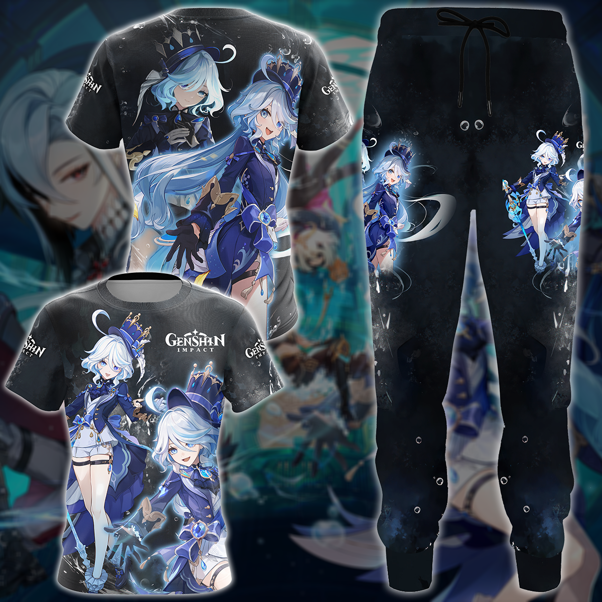 Furina Genshin Impact Video Game All Over Printed T-shirt Tank Top Zip Hoodie Pullover Hoodie Hawaiian Shirt Beach Shorts Joggers