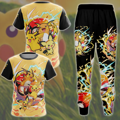 Pikachu Evolution Video Game All Over Printed T-shirt Tank Top Zip Hoodie Pullover Hoodie Hawaiian Shirt Beach Shorts Joggers