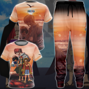 One Piece Luffy x Shanks Anime Manga 3D All Over Print T-shirt Tank Top Zip Hoodie Pullover Hoodie Hawaiian Shirt Beach Shorts Jogger   