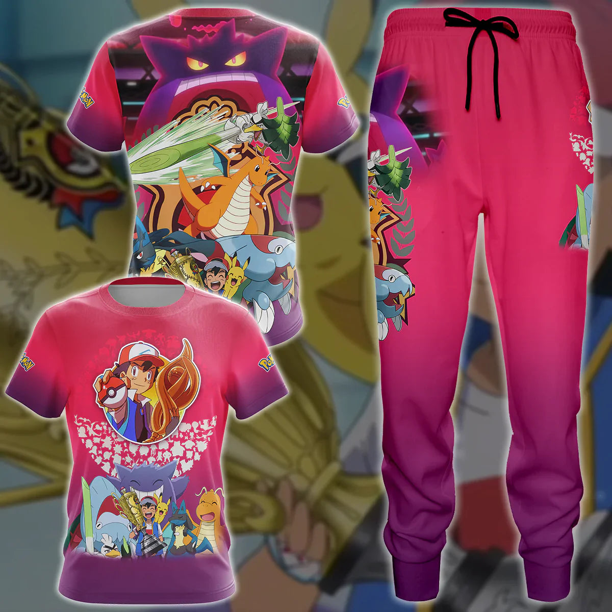 Pokemon Ash Ketchum Champion Anime Manga 3D All Over Printed T-shirt Tank Top Zip Hoodie Pullover Hoodie Hawaiian Shirt Beach Shorts Jogger