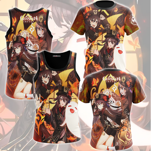 Genshin Impact Hu Tao Video Game All Over Printed T-shirt Tank Top Zip Hoodie Pullover Hoodie Hawaiian Shirt Beach Shorts Joggers   