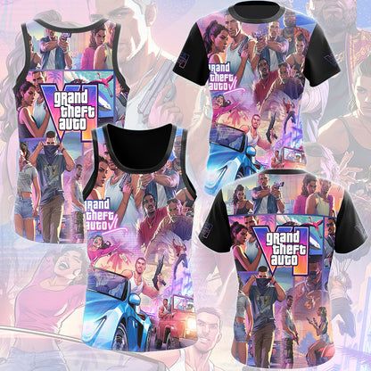 Grand Theft Auto VI Video Game All Over Printed T-shirt Tank Top Zip Hoodie Pullover Hoodie Hawaiian Shirt Beach Shorts Joggers