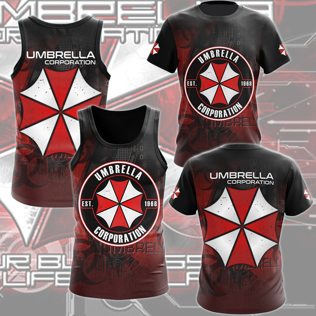 Resident Evil Umbrella Corporation Video Game All Over Printed T-shirt Tank Top Zip Hoodie Pullover Hoodie Hawaiian Shirt Beach Shorts Joggers