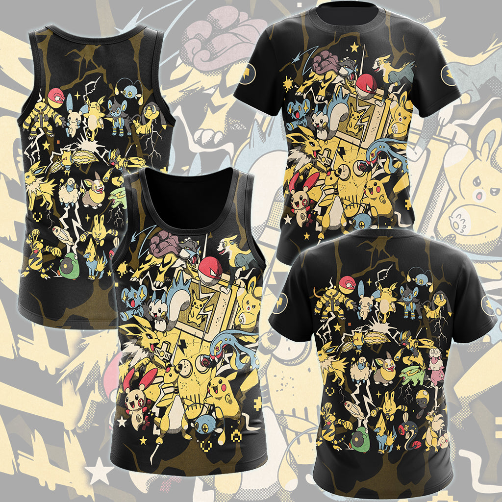 Pokemon Electric Type Club Video Game All Over Printed T-shirt Tank Top Zip Hoodie Pullover Hoodie Hawaiian Shirt Beach Shorts Joggers