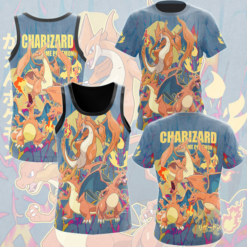 Pokemon Charizard Video Game All Over Printed T-shirt Tank Top Zip Hoodie Pullover Hoodie Hawaiian Shirt Beach Shorts Joggers