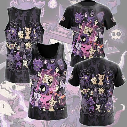 Pokemon Ghost Type Club Video Game All Over Printed T-shirt Tank Top Zip Hoodie Pullover Hoodie Hawaiian Shirt Beach Shorts Joggers