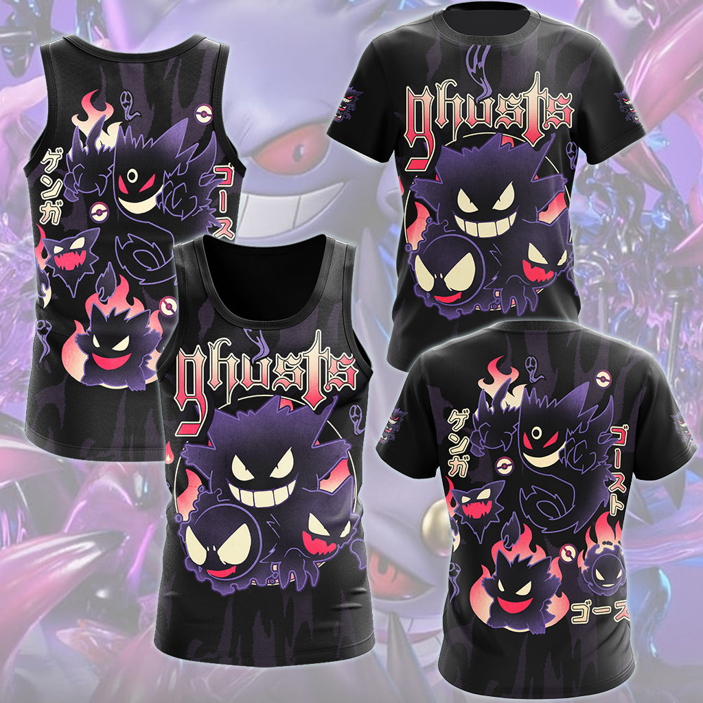 Pokemon Gengar Evolutions Video Game All Over Printed T-shirt Tank Top Zip Hoodie Pullover Hoodie Hawaiian Shirt Beach Shorts Joggers