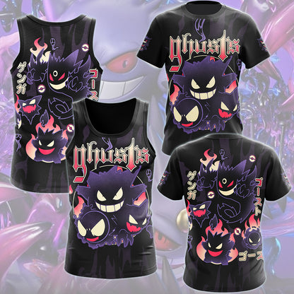 Pokemon Gengar Evolutions Video Game All Over Printed T-shirt Tank Top Zip Hoodie Pullover Hoodie Hawaiian Shirt Beach Shorts Joggers