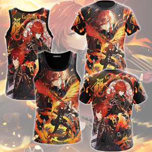 Genshin Impact Diluc Video Game All Over Printed T-shirt Tank Top Zip Hoodie Pullover Hoodie Hawaiian Shirt Beach Shorts Joggers   