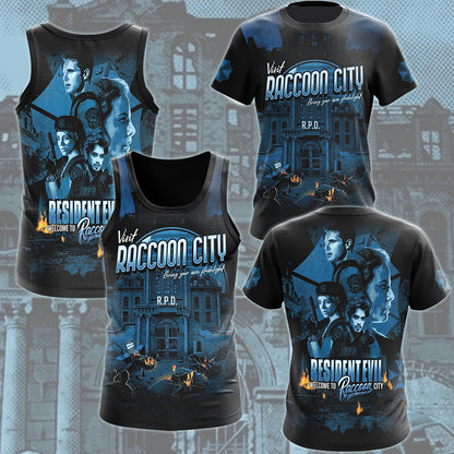 Resident Evil 'Visit Raccoon City' Video Game MAll Over Printed T-shirt Tank Top Zip Hoodie Pullover Hoodie Hawaiian Shirt Beach Shorts Joggers
