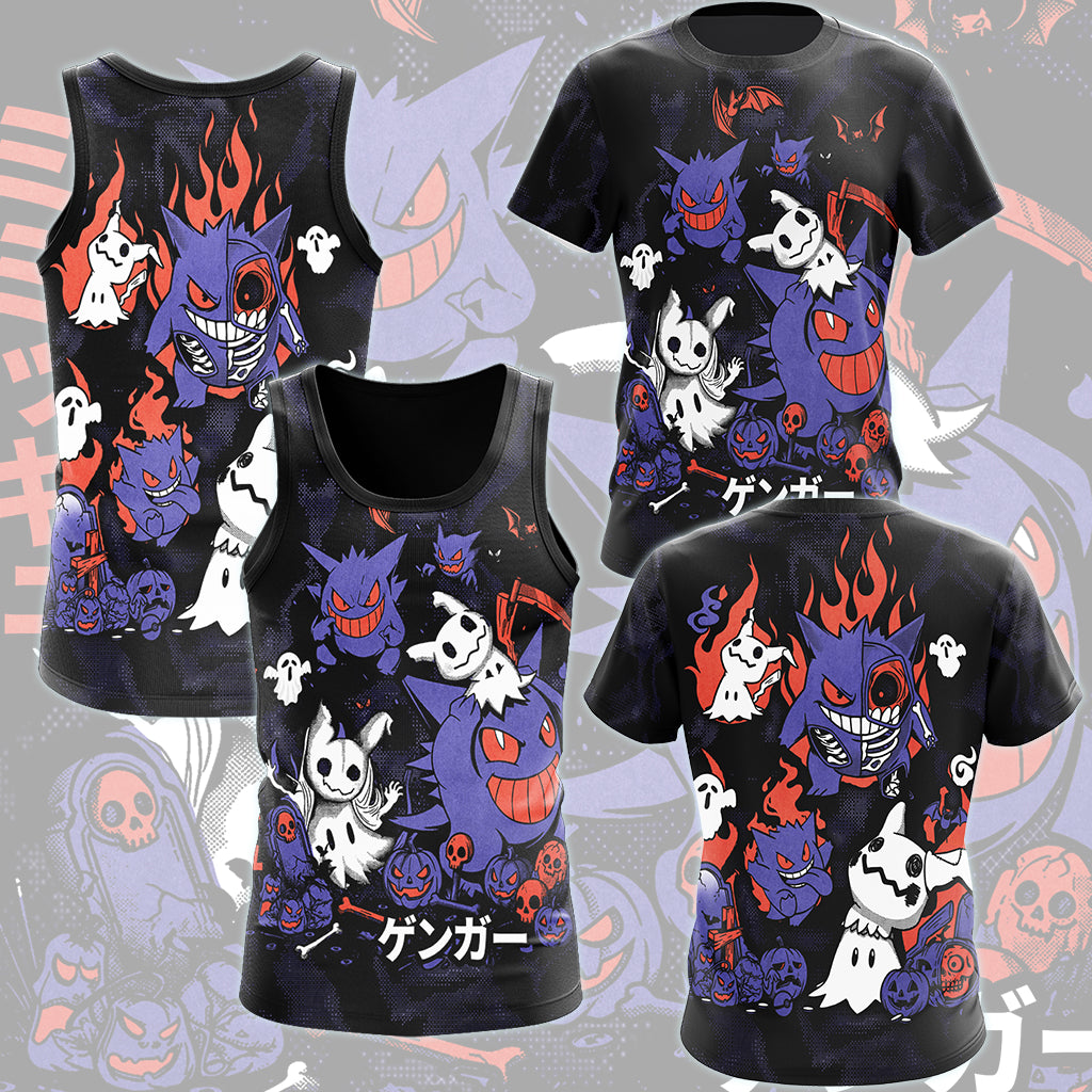 Pokemon Gengar & Mimikyu Halloween Style Video Game All Over Printed T-shirt Tank Top Zip Hoodie Pullover Hoodie Hawaiian Shirt Beach Shorts Joggers