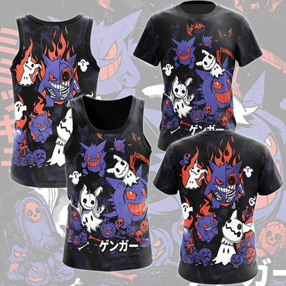 Pokemon Gengar & Mimikyu Halloween Style Video Game All Over Printed T-shirt Tank Top Zip Hoodie Pullover Hoodie Hawaiian Shirt Beach Shorts Joggers