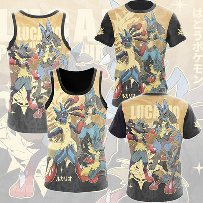Pokemon Lucario Video Game All Over Printed T-shirt Tank Top Zip Hoodie Pullover Hoodie Hawaiian Shirt Beach Shorts Joggers)
