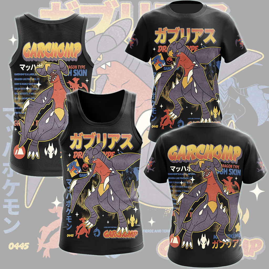 Pokemon Garchomp Video Game All Over Printed T-shirt Tank Top Zip Hoodie Pullover Hoodie Hawaiian Shirt Beach Shorts Joggers