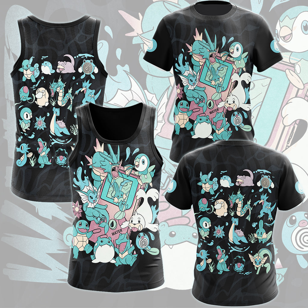 Pokemon Water Type Club Video Game All Over Printed T-shirt Tank Top Zip Hoodie Pullover Hoodie Hawaiian Shirt Beach Shorts Joggers