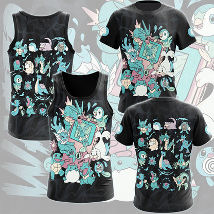 Pokemon Water Type Club Video Game All Over Printed T-shirt Tank Top Zip Hoodie Pullover Hoodie Hawaiian Shirt Beach Shorts Joggers